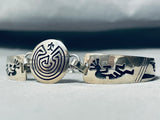 Hand Carved Vintage Native American Navajo Sterling Silver Link Chain Bracelet-Nativo Arts