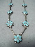 Attractive Vintage Native American Zuni Blue Gem Turquoise Sterling Silver Necklace Old-Nativo Arts