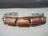 Heavy Thick Vintage Native American Navajo Coral Sterling Silver Inlay Bracelet-Nativo Arts