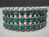 Rare Early Vintage Native American Navajo Squared Turquoise Sterling Silver Bracelet Old-Nativo Arts