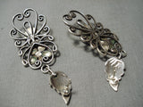 One Of Most Intricate Vintage Native American Navajo Spider Turquoise Sterling Silver Earrings-Nativo Arts