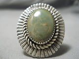 Huge Navajo Green Turquoise Intricate Sterling Silver Native American Ring-Nativo Arts
