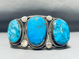 Stunning Vintage Native American Navajo 3 Kingman Turquoise Sterling Silver Huge Bracelet-Nativo Arts