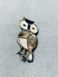 Incredible Vintage Native American Zuni Turquoise Jet Sterling Silver Owl Pin-Nativo Arts