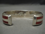 Heavy Thick Zuni Native American Sterling Silver Coral Thicker Bracelet-Nativo Arts