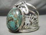 Huge Frog Vintage Native American Navajo Domed Green Turquoise Sterling Silver Bracelet-Nativo Arts