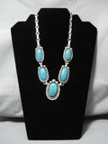 Amazing Vintage Native American Navajo Blue Gem Turquoise Sterling Silver Necklace Old-Nativo Arts