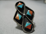 Amazing Vintage Zuni Native American Inlay Turquoise Sterling Silver Ring-Nativo Arts