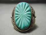 Important Vintage Native American Zuni Rob Eustace Turquoise Leaf Sterling Silver Ring Old-Nativo Arts