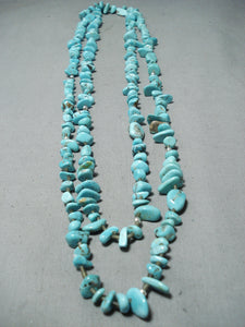 Striking Long Navajo Turquoise Sterling Silver Necklace Native American-Nativo Arts