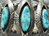 Sophisticated Vintage Native American Navajo Blue Turquoise Sterling Silver Bracelet Old-Nativo Arts