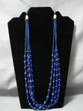 One Of The Best Vintage Native American Navajo Lapis Sterling Silver Necklace Old-Nativo Arts