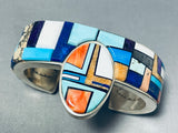 Smiling Kachina Very Rare Native American Navajo Turquoise Inlay Sterling Silver Bracelet-Nativo Arts