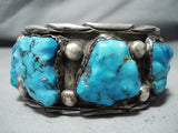 Chunky Hand Carved Vintage Native American Navajo Turquoise Fetish Sterling Silver Bracelet-Nativo Arts