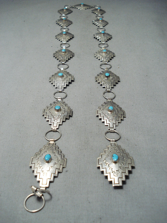 Exceptional Native American Navajo Blue Gem Turquoise Sterling Silver Concho Belt-Nativo Arts