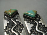 Native American Museum Quality Vintage Santo Domingo Kew Turquoise Sterling Silver Earrings-Nativo Arts