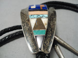 Quality Vintage Choctaw Fc Native American Laguna Sterling Silver Turquoisr Bolo Tie-Nativo Arts