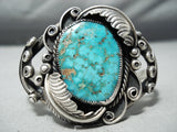 So Vivid!! Vintage Native American Navajo Royston Turquoise Sterling Silver Leaf Bracelet Old-Nativo Arts