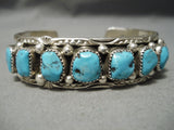 Rare Marie Thompson Vintage Native American Navajo Blue Turquoise Sterling Silver Bracelet-Nativo Arts