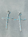 Beautiful Native American Zuni Blue Gem Turquoise Sterling Silver Earrings-Nativo Arts