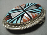 Native American One Of Most Intricate Vintage Zuni Turquoise Sterling Silver Buckle-Nativo Arts