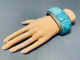 Important Vintage Native American Navajo Turquoise Heishi Heavy Sterling Silver Bracelet-Nativo Arts