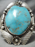 Towering Museum Vintage Native American Navajo Domed Turquoise Sterling Silver Leaf Bracelet-Nativo Arts