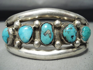 Early Vintage Native American Navajo Morenci Turquoise Sterling Silver Bracelet Old-Nativo Arts
