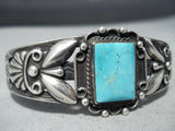 Early Vintage Native American Navajo Repoussed Sterling Silver Turquoise Bracelet Old-Nativo Arts