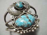 Towering Vintage Native American Navajo Morenci Turquoise Sterling Silver Chain Link Bracelet-Nativo Arts