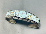 Rare Turquoise Mine Vintage Native American Navajo Inlay Sterling Silver Bracelet-Nativo Arts