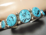 Chunky Graduating Turquoise Vintage Native American Navajo Sterling Silver Bracelet Old-Nativo Arts
