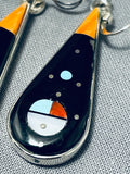Planets Inlay Native American Navajo Turquoise Sterling Silver Inlay Earrings-Nativo Arts