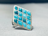 Very Intricate Vintage Native American Zuni Turquoise Inlay Sterling Silver Ring Old-Nativo Arts