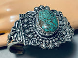 Extreme Detail Vintage Native American Navajo Green Turquoise Sterling Silver Bracelet-Nativo Arts