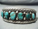 Authentic Vintage Native American Navajo Green Turquoise Sterling Silver Bracelet Old-Nativo Arts