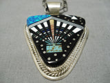 Important Intricate Native American Navajo Opal Sterling Silver Turquoise Inlay Necklace-Nativo Arts