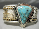Heavy And Thick! Vintage Native American Navajo Turquoise Sterling Silver Gold Bracelet-Nativo Arts