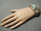 Important Heavy Vintage Native American Navajo Carico Lake Turquoise Stelring Silver Bracelet-Nativo Arts