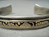 Thick Hand Tooled Vintage Native American Navajo Gold Pueblo Sterling Silver Bracelet-Nativo Arts