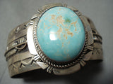 Intense Vintage Native American Navajo #8 Turquoise Sterling Silver Feather Bracelet-Nativo Arts