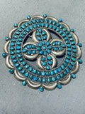 Exquisite Vintage Native American Zuni Blue Gem Turquoise Sterling Silver Pin-Nativo Arts