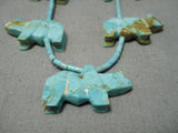 Hand Carved Royston Turquoise Vintage Native American Navajo Sterling Silver Bear Necklace-Nativo Arts