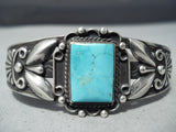 Early Vintage Native American Navajo Repoussed Sterling Silver Turquoise Bracelet Old-Nativo Arts