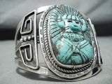 Native American Important Hand Carved Kachina Turquoise Francisco Gomez Sterling Silver Bracelet-Nativo Arts