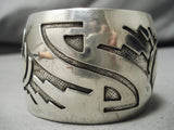 Very Wide!! Vintage Native American Navajo Hand Hammered Sterling Silver Overlay Bracelet-Nativo Arts