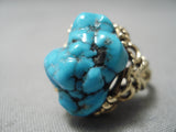 Rare Huge 14k Gold Vintage Navajo Turquoise Nugget Native American Ring-Nativo Arts