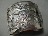 Huge Modern Navajo Sterling Silver Hummingbird Scene Bracelet Native American-Nativo Arts