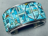 One Of The Most Intricate Ever Vintage Native American Navajo Turquoise Sterling Silver Bracelet-Nativo Arts
