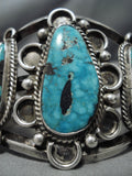 Superior Vintage Native American Navajo Carico Lake Turquoise Sterling Silver Bracelet Old Cuff-Nativo Arts